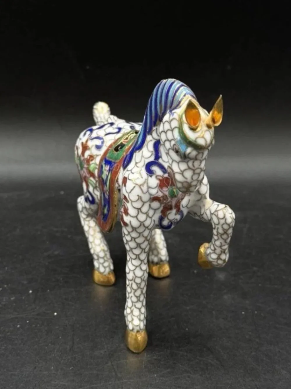 Traditional Brass Enamel Cloisonne Horse Figurine Multicolor